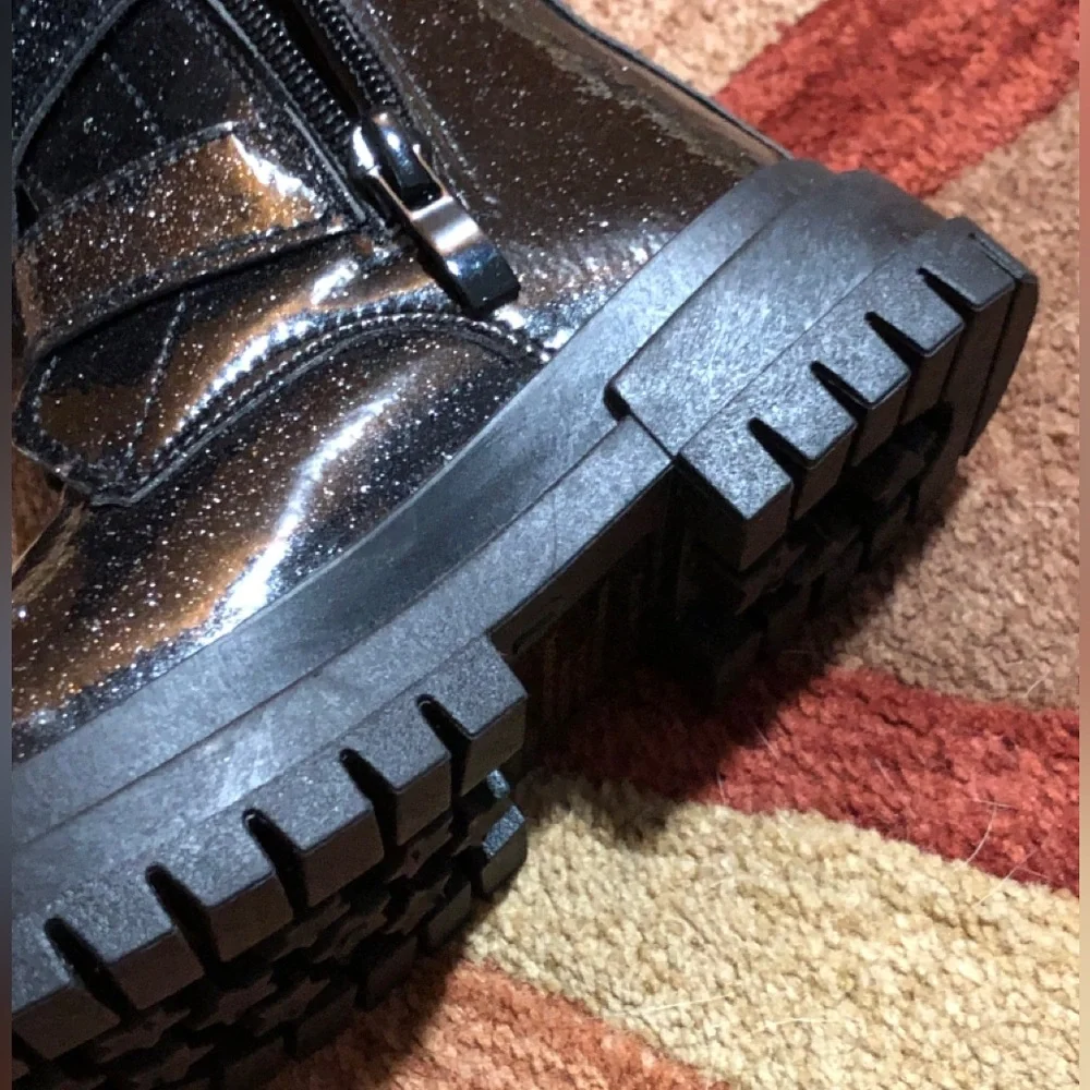 Kids Black Glitter Combat Boots - Stylish Ankle Boots for Girls
